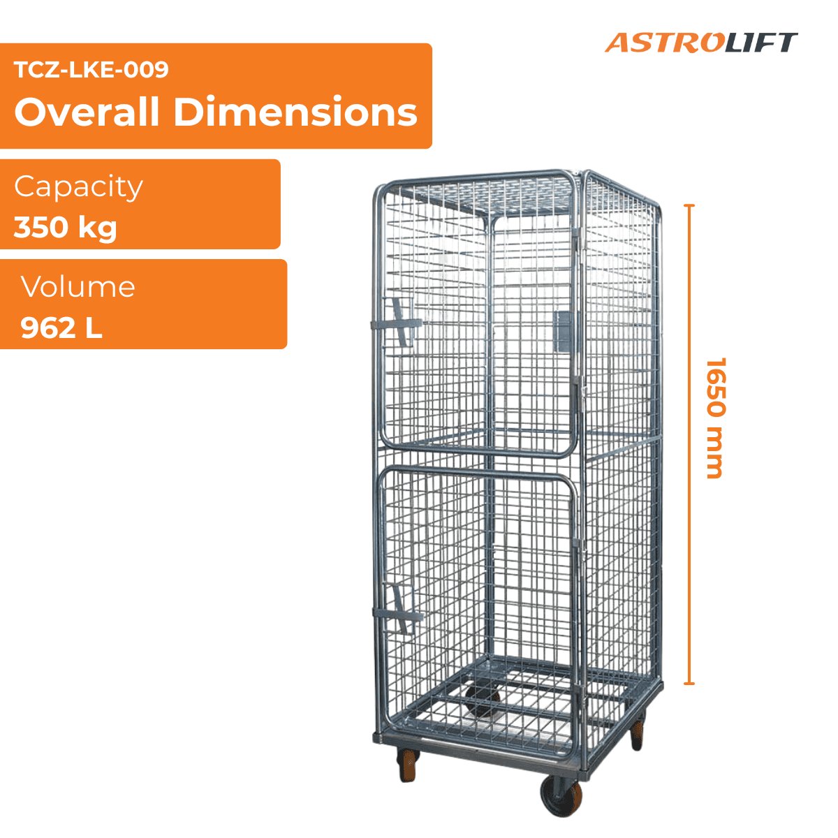 Buy Cage Trolley (Dual door - horizontal with roof) in Cage Trolley from Astrolift NZ